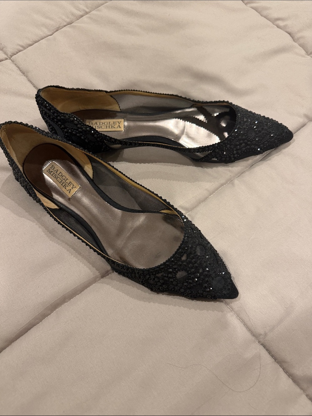 Badgley Mischka Black Sequin Pointed Flats